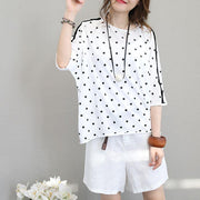 2018 white cotton tops plus size shirts Fine batwing sleeve dotted cotton tops - bagstylebliss