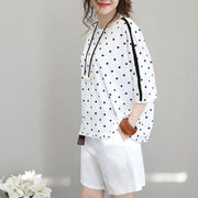 2018 white cotton tops plus size shirts Fine batwing sleeve dotted cotton tops - bagstylebliss