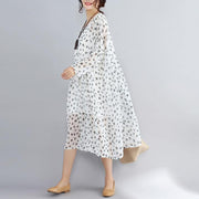 2018 white prints natural chiffon dress oversized long sleeve two pieces chiffon dress - bagstylebliss