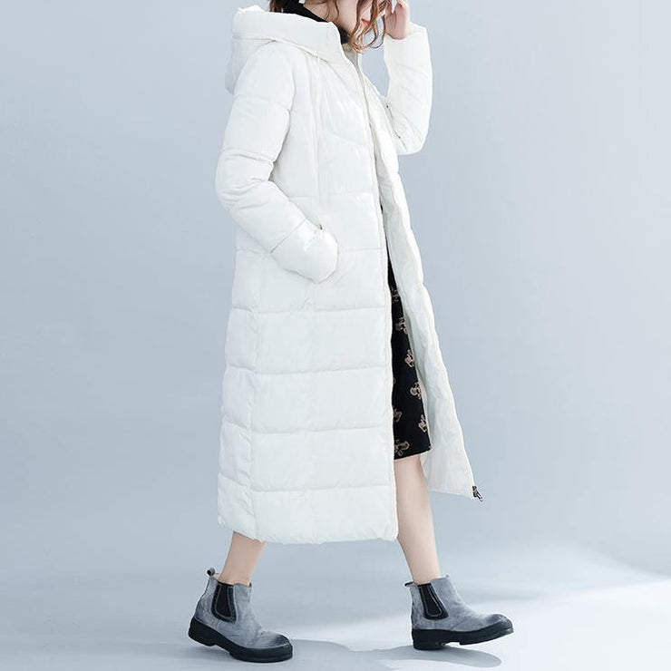 2018 white trendy plus size hooded cotton coat Elegant pockets zippered winter cotton coats - bagstylebliss