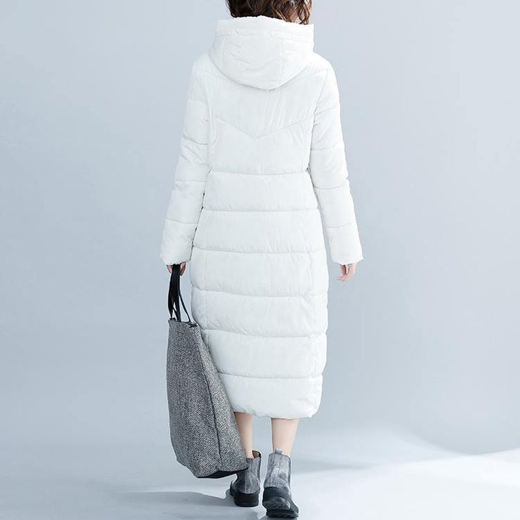 2018 white trendy plus size hooded cotton coat Elegant pockets zippered winter cotton coats - bagstylebliss