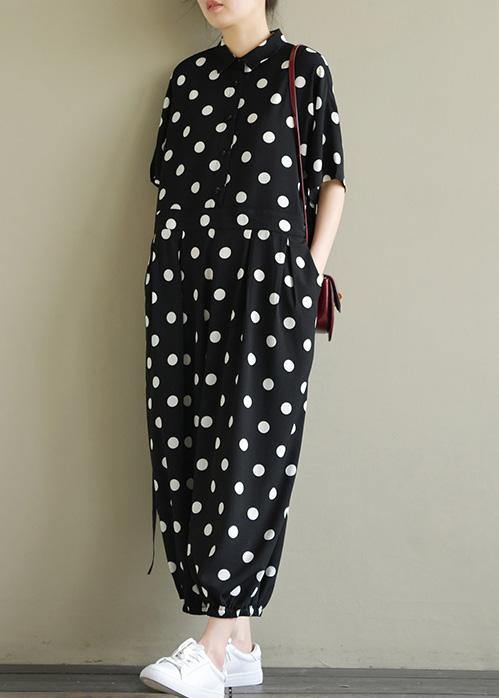 2019 Fine black dotted lapel half sleeve jumpsuit pants - bagstylebliss