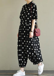 2019 Fine black dotted lapel half sleeve jumpsuit pants - bagstylebliss