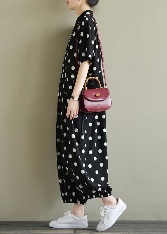 2019 Fine black dotted lapel half sleeve jumpsuit pants - bagstylebliss