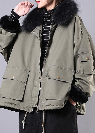 2019 army green casual outfit oversize snow jackets pockets faux fur collar winter coats - bagstylebliss