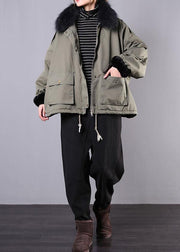 2019 army green casual outfit oversize snow jackets pockets faux fur collar winter coats - bagstylebliss