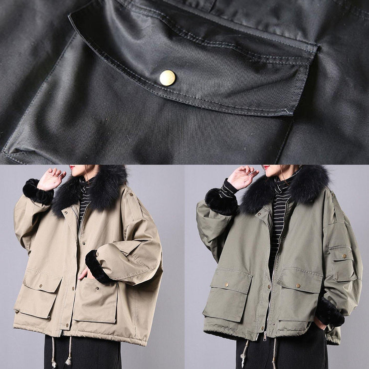 2019 army green casual outfit oversize snow jackets pockets faux fur collar winter coats - bagstylebliss