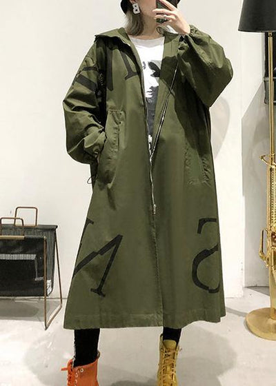 2019 army green coat plus size long fall coat hooded pockets zippered outwear - bagstylebliss