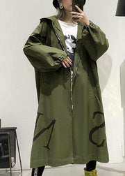 2019 army green coat plus size long fall coat hooded pockets zippered outwear - bagstylebliss