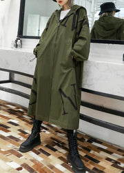 2019 army green coat plus size long fall coat hooded pockets zippered outwear - bagstylebliss