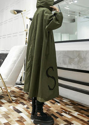 2019 army green coat plus size long fall coat hooded pockets zippered outwear - bagstylebliss