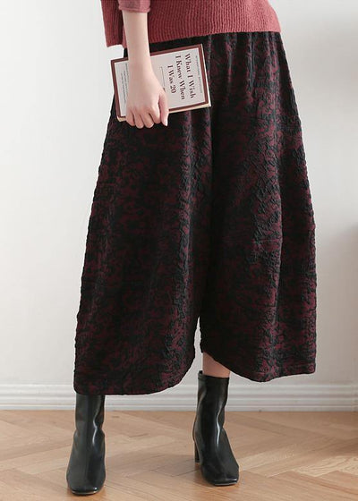 2019 autumn and winter literary wide leg pants large size jacquard retro nine points red pants - bagstylebliss