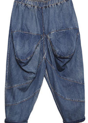 2019 autumn old casual pants big pockets denim blue harem pants - bagstylebliss