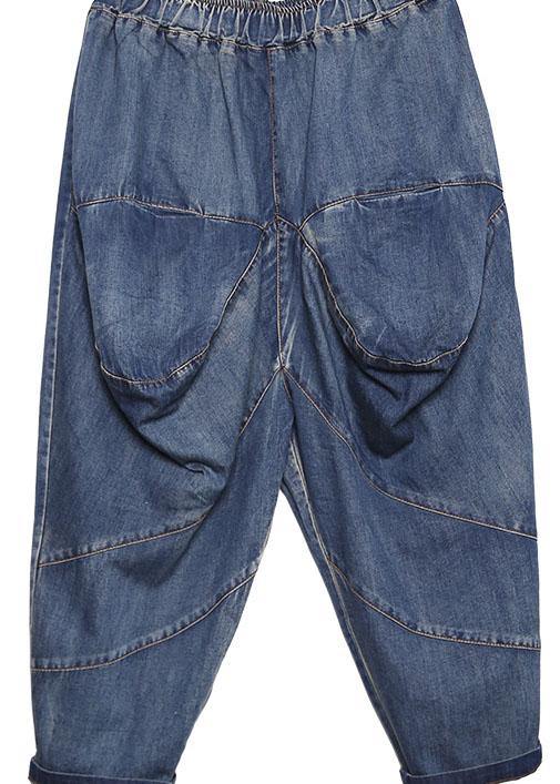 2019 autumn old casual pants big pockets denim blue harem pants - bagstylebliss