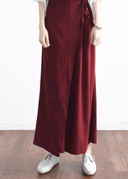 2019 autumn original design literary retro tie irregular wide leg casual burgundy pants - bagstylebliss