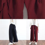 2019 autumn original design literary retro tie irregular wide leg casual burgundy pants - bagstylebliss