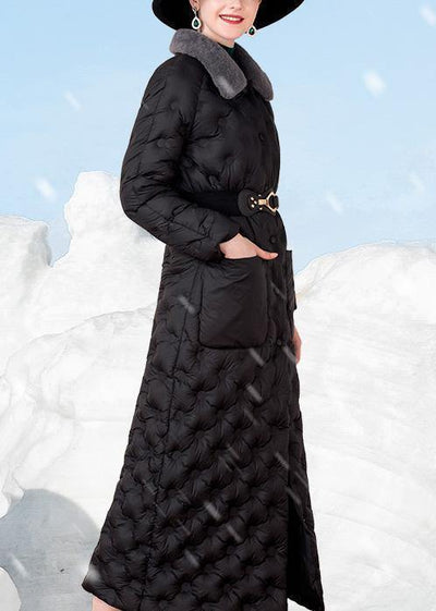 2019 black down coat winter trendy plus size rabbit wool collar winter jacket pockets Elegant winter outwear - bagstylebliss