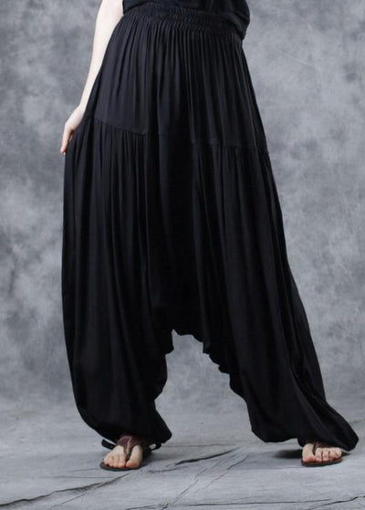 2019 black elastic waist new linen pants loose  Cinched harem pants - bagstylebliss