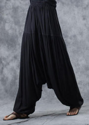2019 black elastic waist new linen pants loose  Cinched harem pants - bagstylebliss