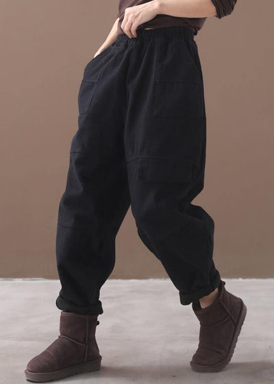 2019 black loose cotton pants elastic waist casual harem pants - bagstylebliss
