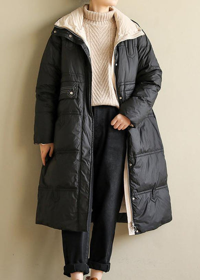 2019 black womens coats oversize snow jackets stand collar patchwork winter outwear - bagstylebliss
