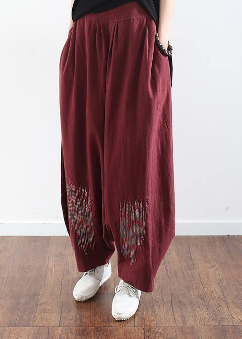 2019 burgundy cotton linen wide leg pant plus size traveling pants - bagstylebliss