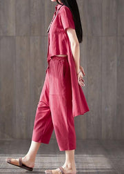 2019 casual two pieces women red asymmetric lapel tops and pockets harem pants - bagstylebliss