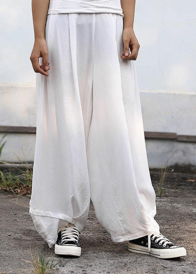 2019 fall women silk linen pants plus size white wide leg pants - bagstylebliss