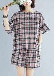 2019 fashion plue size Plaid cotton linen tops and hot pants two pieces summer - bagstylebliss