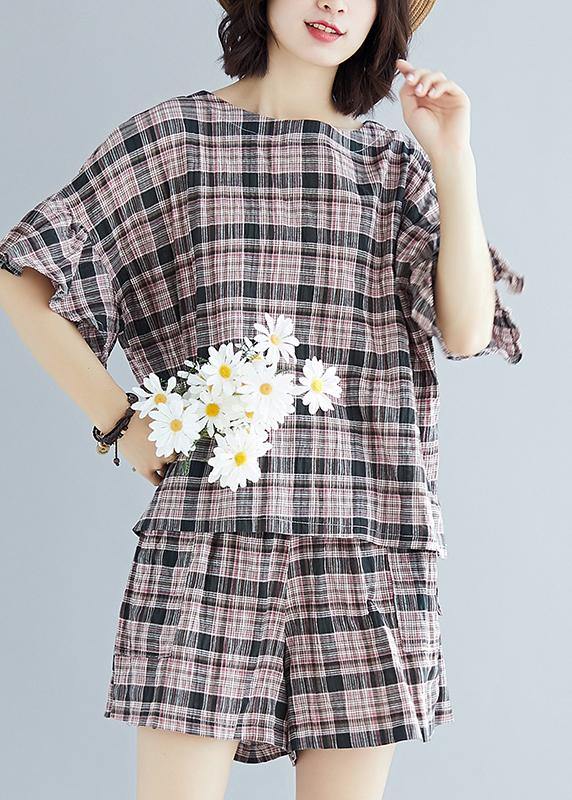 2019 fashion plue size Plaid cotton linen tops and hot pants two pieces summer - bagstylebliss