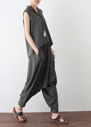2019 gray casual cotton linen two pieces sleeveless tops and casual pants - bagstylebliss