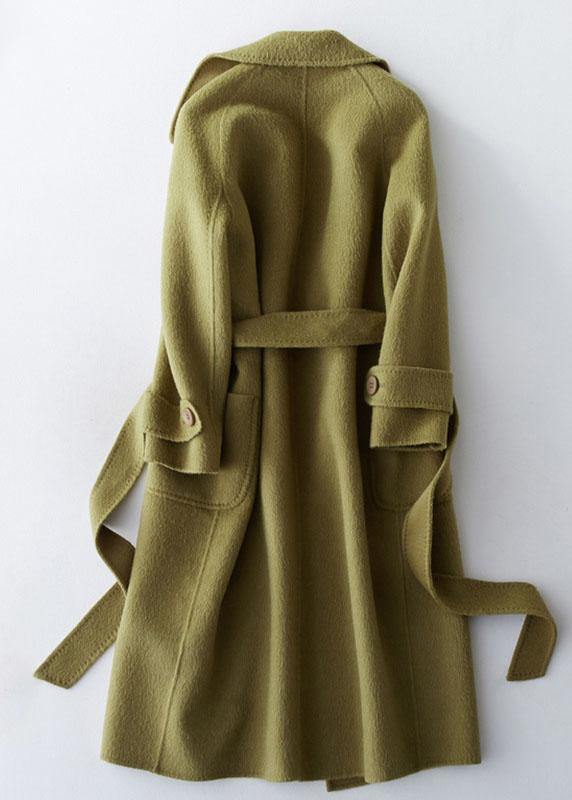 2019 green Wool jackets plus size long winter coat lapel collar women coats tie waist - bagstylebliss