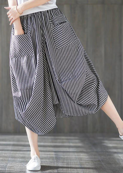 2019 new cotton linen literary striped skirt casual irregular thin section natural waist - bagstylebliss