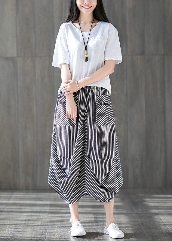 2019 new cotton linen literary striped skirt casual irregular thin section natural waist - bagstylebliss