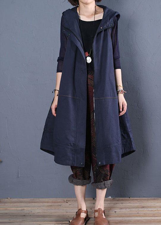 2019 oversize long coat fall blue hooded sleeveless jackets - bagstylebliss
