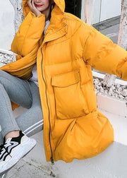 2019 oversized down jacket big pockets winter outwear yellow hooded womens coats - bagstylebliss