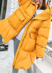 2019 oversized down jacket big pockets winter outwear yellow hooded womens coats - bagstylebliss