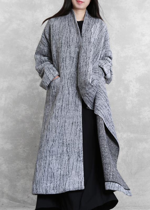 2019 oversized long coat women gray asymmetric pockets Woolen Coats Women - bagstylebliss