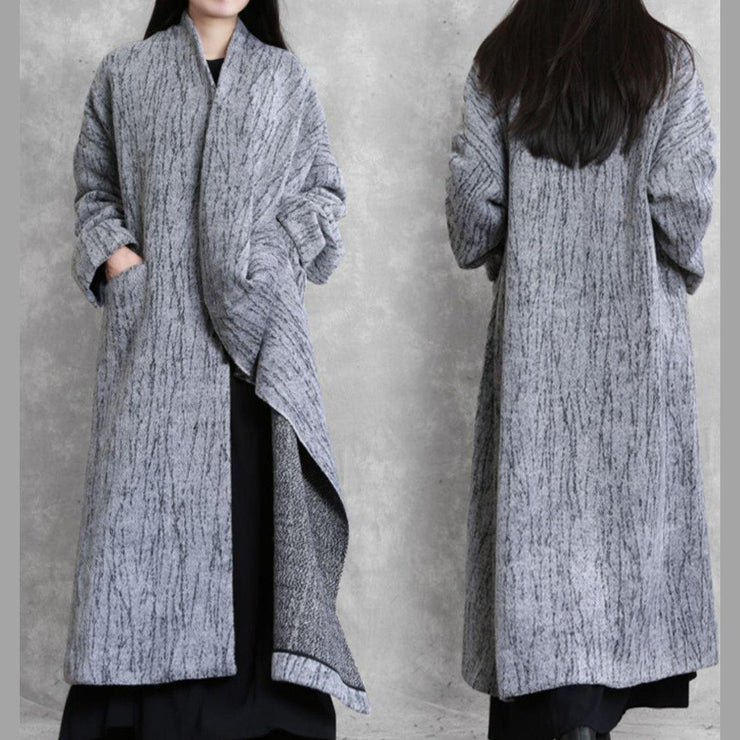 2019 oversized long coat women gray asymmetric pockets Woolen Coats Women - bagstylebliss