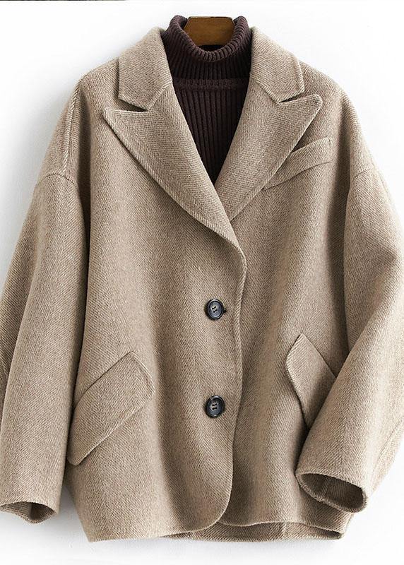 2019 oversized medium length coat Button Down nude Notched wool overcoat - bagstylebliss