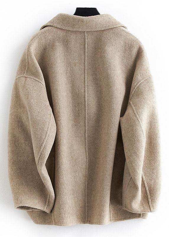 2019 oversized medium length coat Button Down nude Notched wool overcoat - bagstylebliss