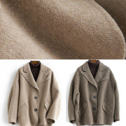 2019 oversized medium length coat Button Down nude Notched wool overcoat - bagstylebliss