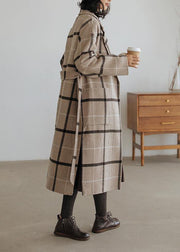 2019 plaid wool coat plus size Notched pockets long woolen outwear - bagstylebliss