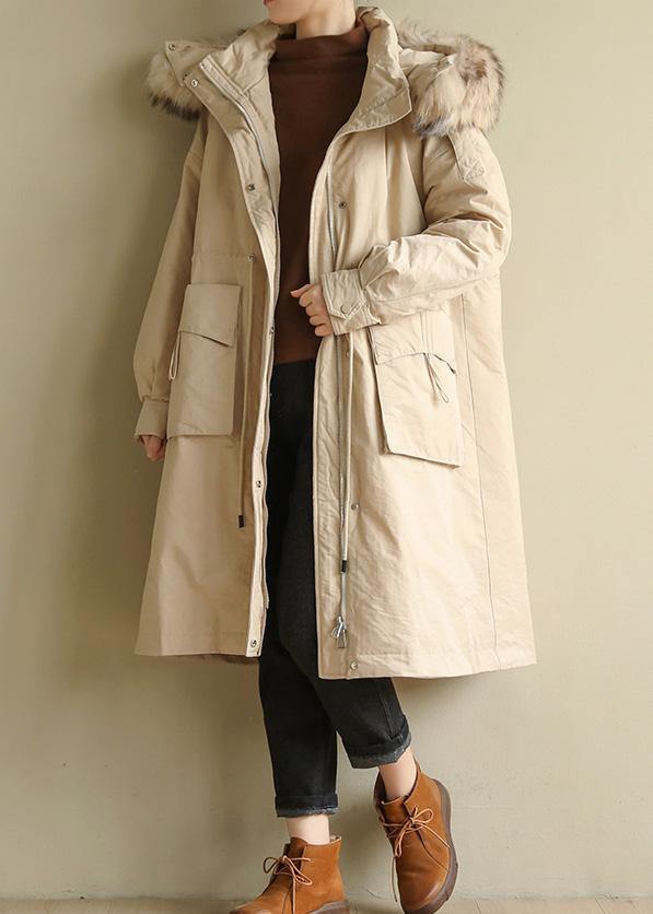 2019 plus size Jackets & Coats big pockets winter coats beige yellow fur collar coats - bagstylebliss