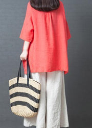 2019 red cotton casual low high design t shirt and white wide leg pants two pieces - bagstylebliss