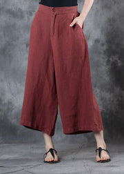 2019 red loose linen pants fall women pockets wide leg pants - bagstylebliss