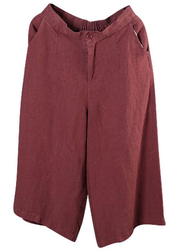 2019 red loose linen pants fall women pockets wide leg pants - bagstylebliss