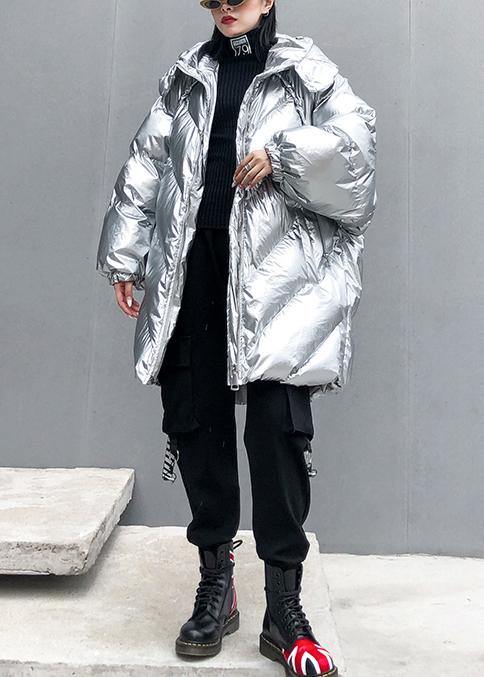 2019 silver Parkas for women oversized down jacket winter outwear hooded - bagstylebliss