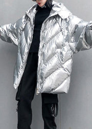 2019 silver Parkas for women oversized down jacket winter outwear hooded - bagstylebliss