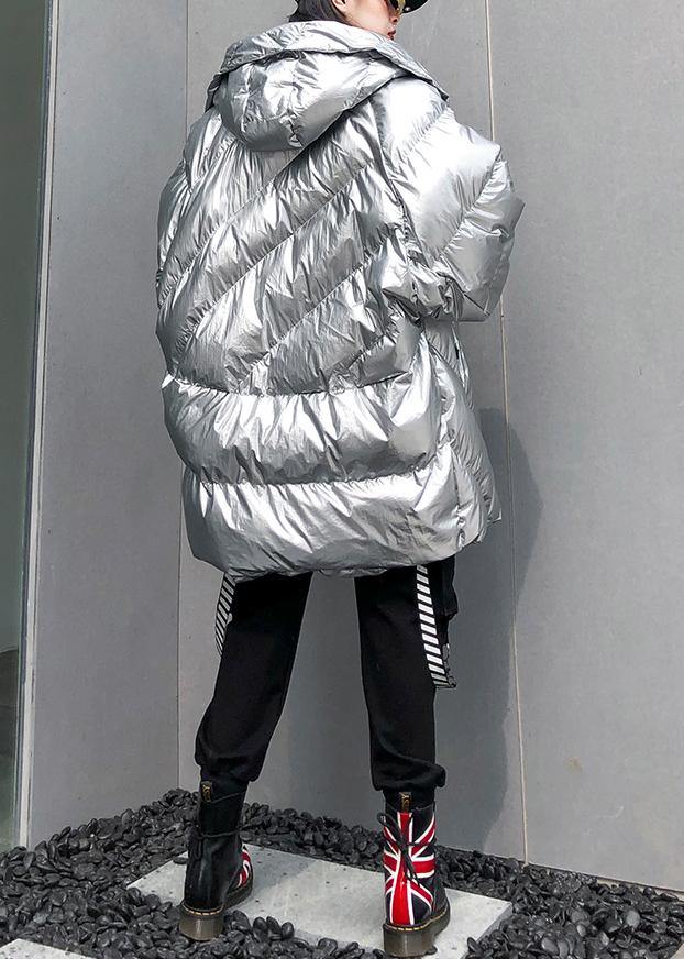 2019 silver Parkas for women oversized down jacket winter outwear hooded - bagstylebliss